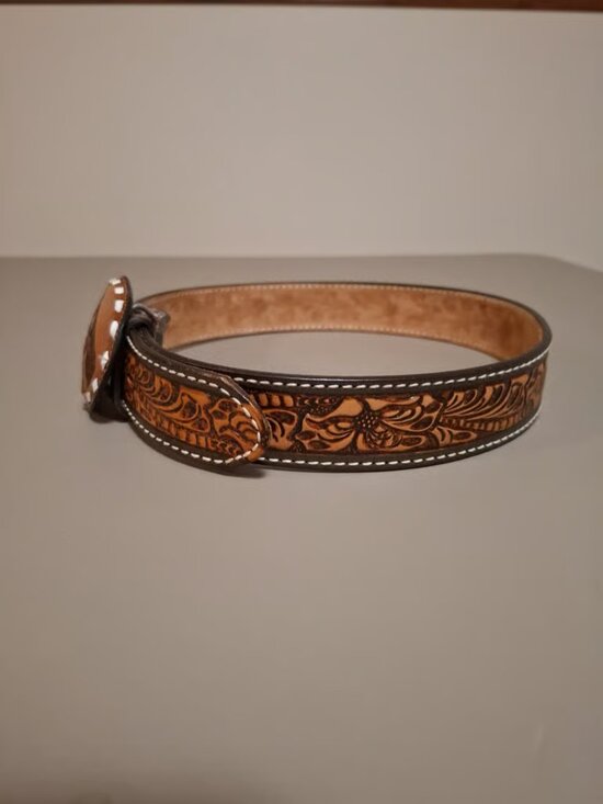 Justin Womens Tan Leather Belt With Tony Llama Leather Horse Belt Buckle Size 30 main image 6